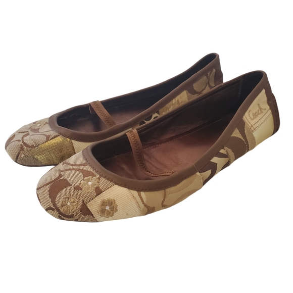 Coach Jessie Monogram Patchwork Loafer Flats Shoes Slip On Size 8.5 Brown Tan - Picture 2 of 7